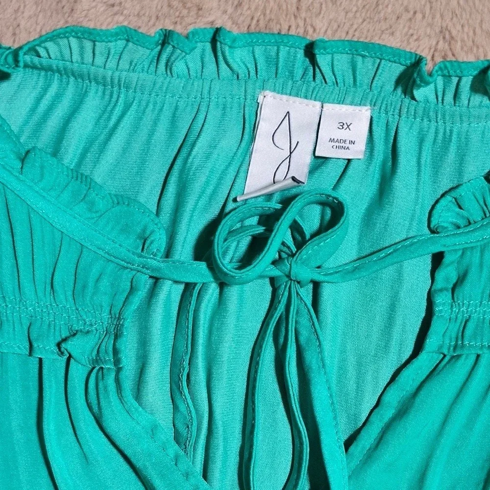 Joie Women's silky Green Ruffle Sleeve Top Tie Neck Blouse Casual PLUS‎ 3X XXL